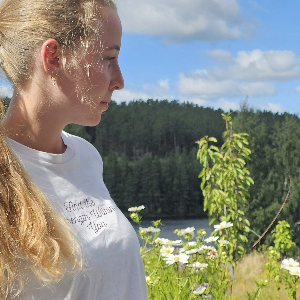 Premium motivational tee close-up detail – StrengthWithinDesign